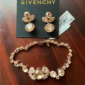 Givenchy Rose Gold and Blush Crystal Drop Earrings and Bracelet set